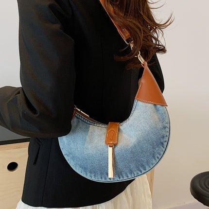 Contrast Denim Shoulder Bag