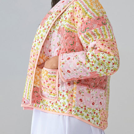 Printed Patchwork Open Front Cardigan with Pockets