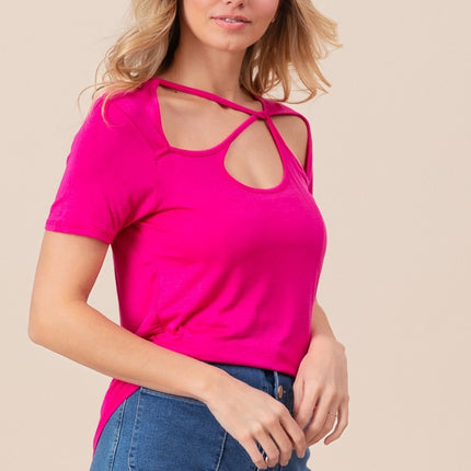 BiBi Cutout Asymmetrical Neck Short Sleeve T-Shirt