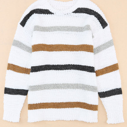 Striped Round Neck Dropped Shoulder Sweater