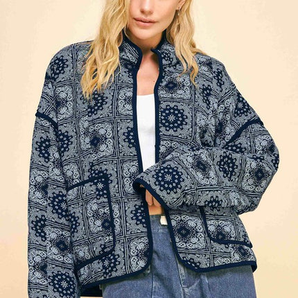 Davi & Dani Vintage Print Open Front Jacket with Pockets