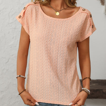 Mandy Eyelet Round Neck Short Sleeve Top