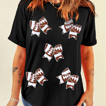 Bow Round Neck Short Sleeve T-Shirt