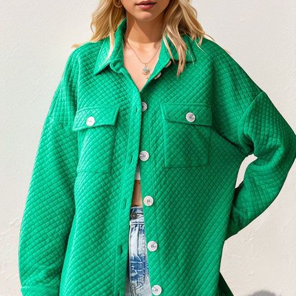 Double Take Full Size Textured Button Up Drop Shoulder Shacket