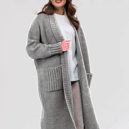 Pocketed Open Front Long Sleeve Longline Cardigan