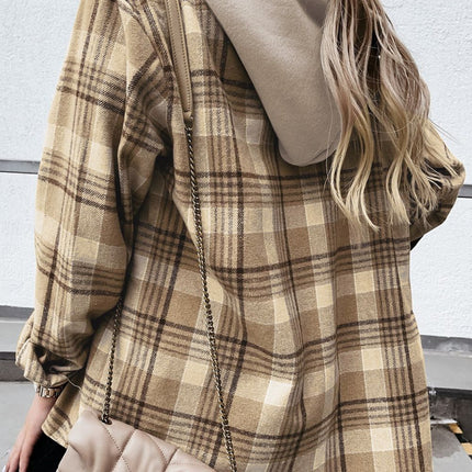 Plaid Button Up Long Sleeve Hooded Jacket