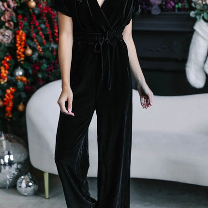 Drawstring Surplice Short Sleeve Jumpsuit