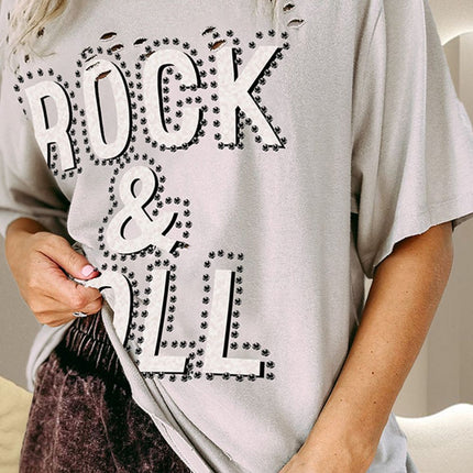 ROCK & ROLL Round Neck Dropped Shoulder T-Shirt