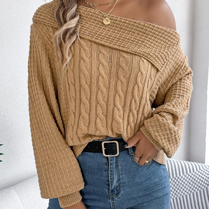 Cable-Knit One Shoulder Long Sleeve Sweater