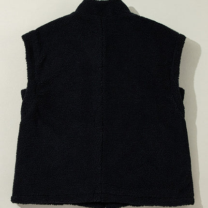 Fuzzy Mock Neck Button Up Vest Coat