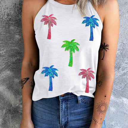 Sequin Coconut Tree Round Neck Tank