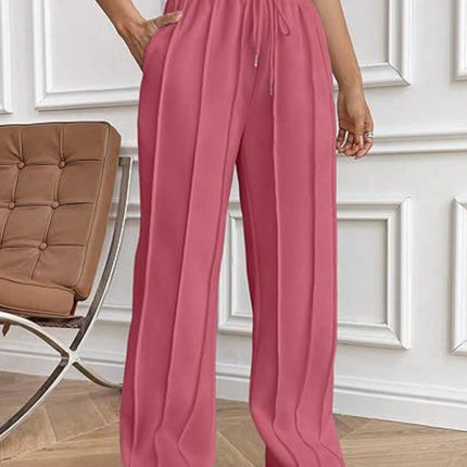 Drawstring Wide Leg Pants with Pockets