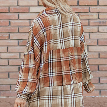 Plaid Snap Down Dropped Shoulder Shacket