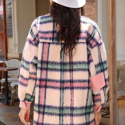 Fuzzy Plaid Corduroy Patchwork Shacket