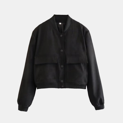 Pocketed Snap Down Baseball Collar Jacket