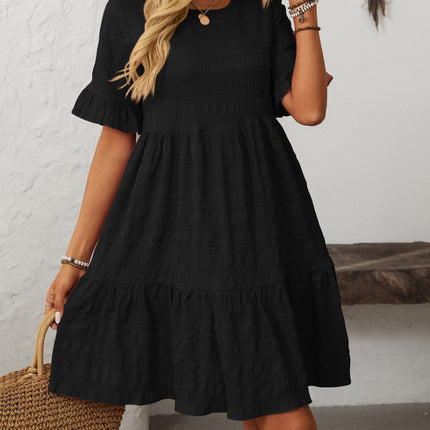 Mandy Ruffled Ruched Round Neck Half Sleeve Dress