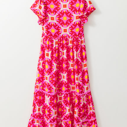 Printed Notched Cap Sleeve Dress