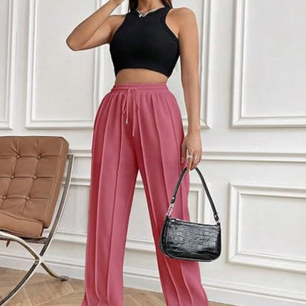 Drawstring Wide Leg Pants with Pockets