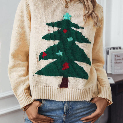 Christmas Tree Round Neck Raglan Sleeve Sweater