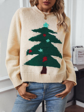 Christmas Tree Round Neck Raglan Sleeve Sweater