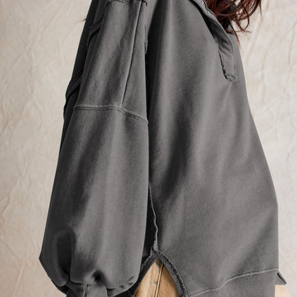 Exposed Seam Side Slit Long Sleeve Sweatshirt