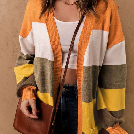 Open Front Color Block Cardigan