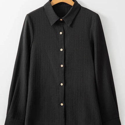 Textured Collared Neck Long Sleeve Shirt