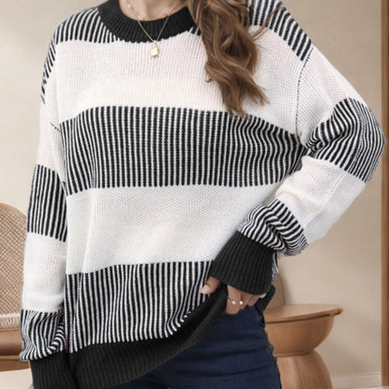 Striped Round Neck Long Sleeve Sweater