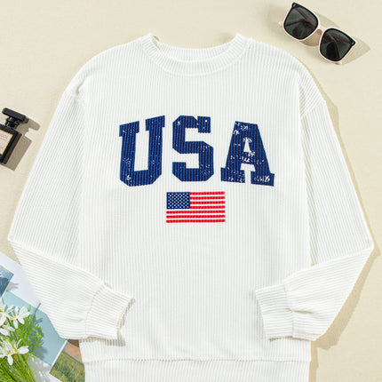 US Flag Corded Long Sleeve Sweatshirt