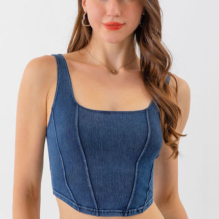 Seam Detail Cropped Denim Tank