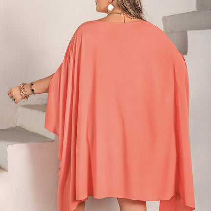 Plus Size Round Neck Batwing Sleeve Mini Dress