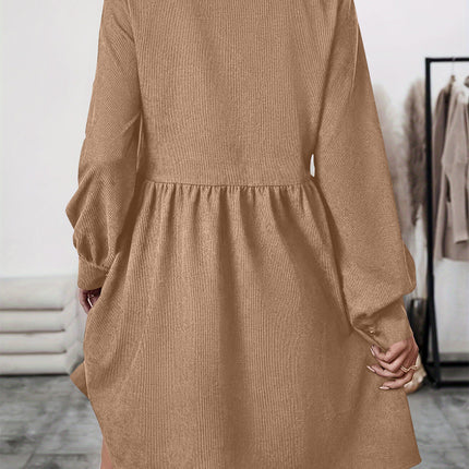 Ruched Button Up Long Sleeve Dress