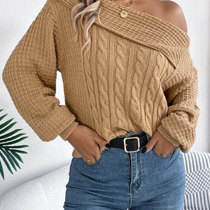 Cable-Knit One Shoulder Long Sleeve Sweater