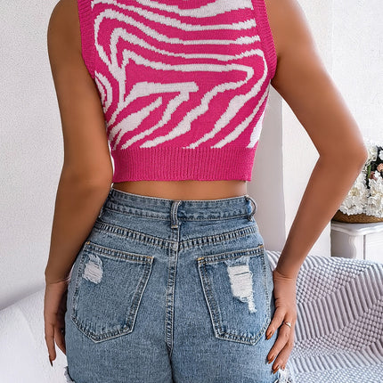 Cutout Animal Print Round Neck Tank