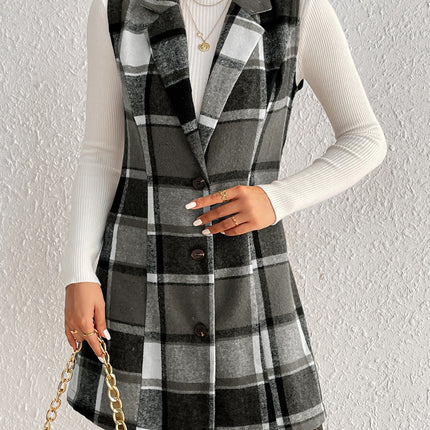 Plaid Button Up Vest Coat