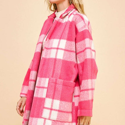 Davi & Dani Plaid Open Front Drop Shoulder Longline Coat