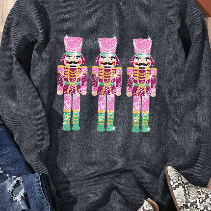 Sequin Nutcracker Round Neck Long Sleeve Sweatshirt