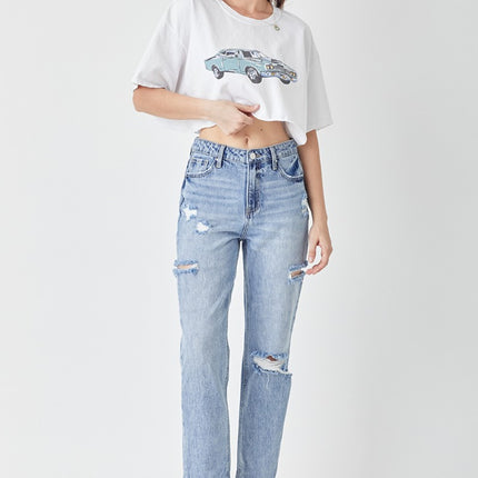 RISEN Distressed Slim Cropped Jeans