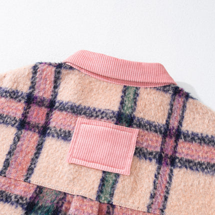 Fuzzy Plaid Corduroy Patchwork Shacket