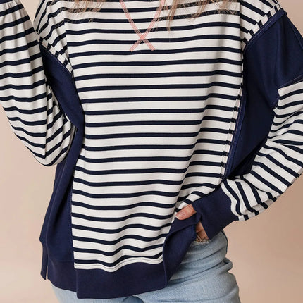 Striped Round Neck Long Sleeve Sweatshirt