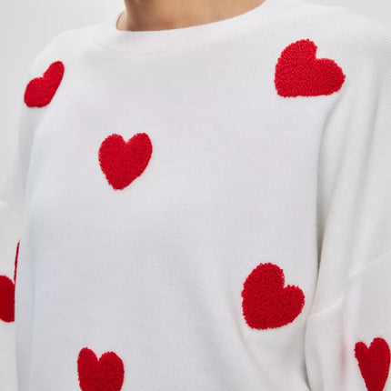 Heart Round Neck Dropped Shoulder Sweater