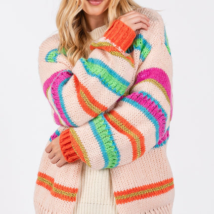 SAGE + FIG Rainbow Striped Open Front Knit Cardigan