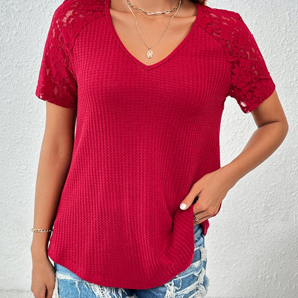 Lace Detail V-Neck Short Sleeve T-Shirt