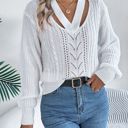 Cutout V-Neck Long Sleeve Sweater