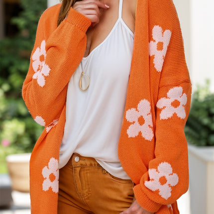 Flower Open Front Long Sleeve Cardigan