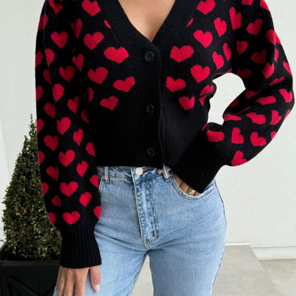 Valentine’s Day Heart V-Neck Cropped Cardigan