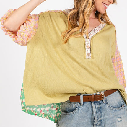 SAGE + FIG Color Block Bubble Sleeve Top