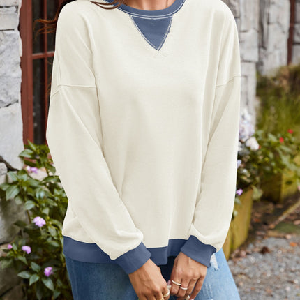 Lovelet Contrast Round Neck Long Sleeve Sweatshirt