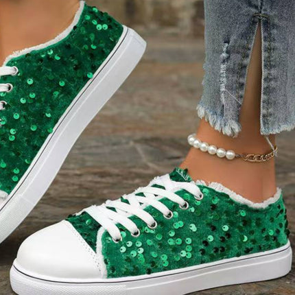 Sequin Round Toe Flat Sneakers