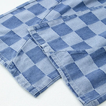 Checkered Wide Leg Jeans with Pockets - Vickie Lynn's
